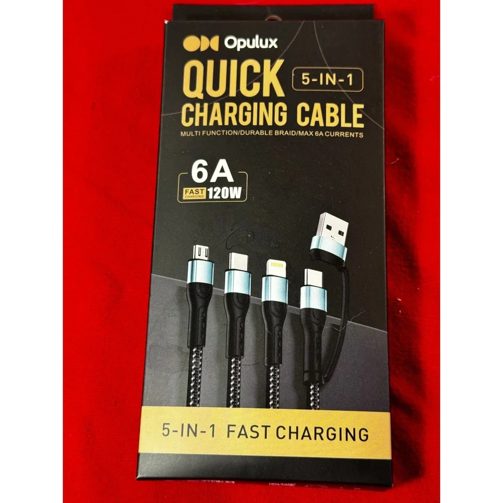 Opulux 5-in-1 Quick Charging Cable 120W 6A & Magnetic Car Air Vent Mount Bundle